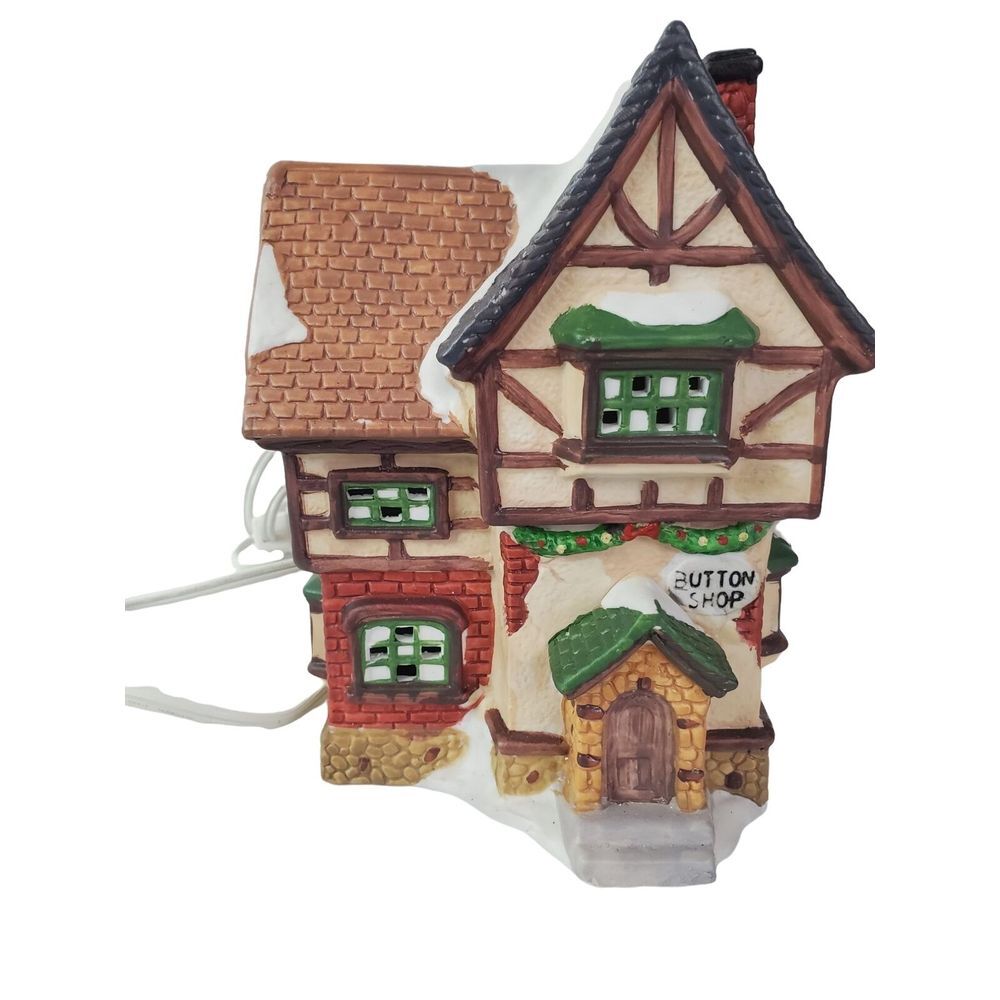 Dickens Collectibles Button Shop Christmas Village Decor Illuminated House